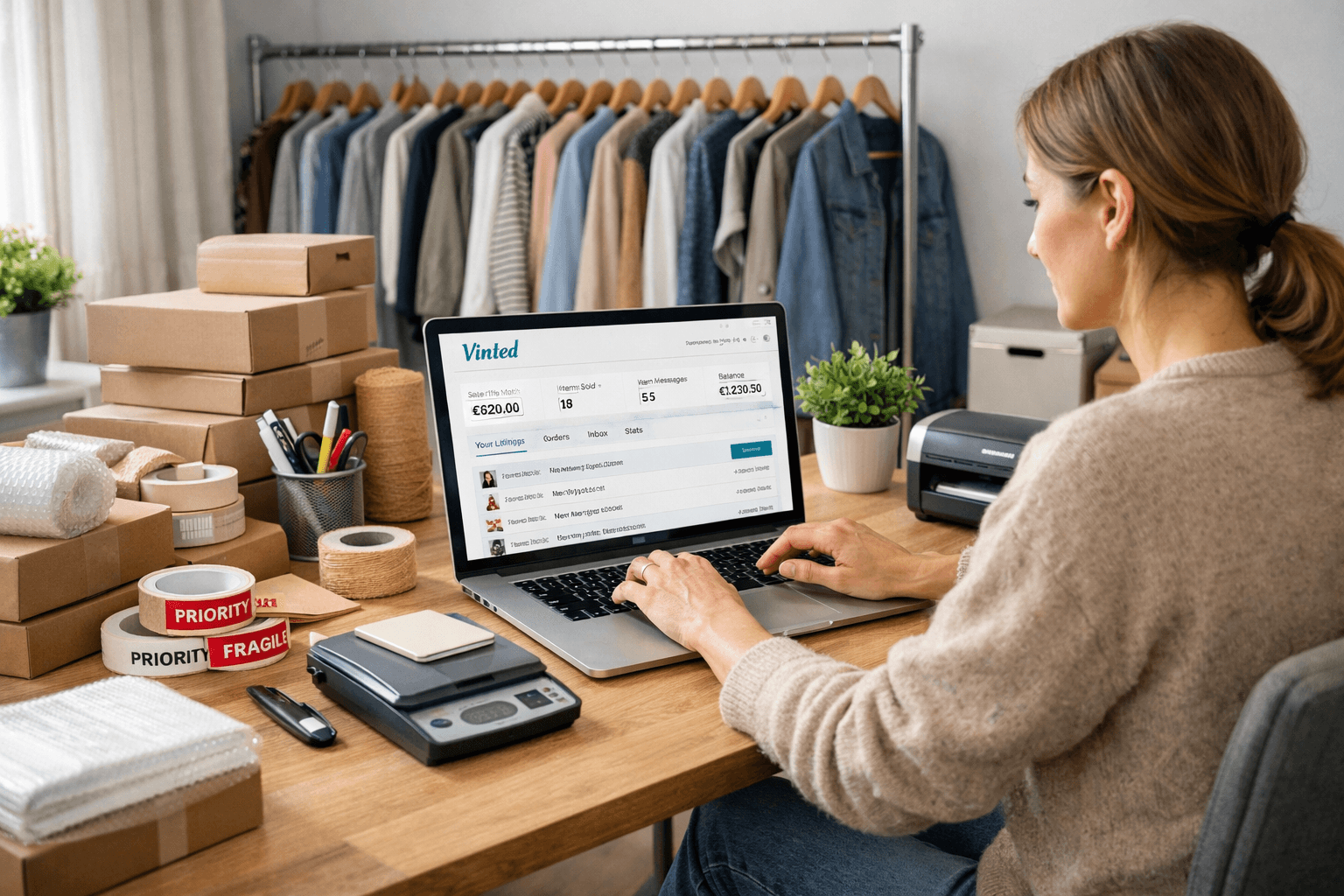 Vendeur Vinted qui travaille depuis chez lui