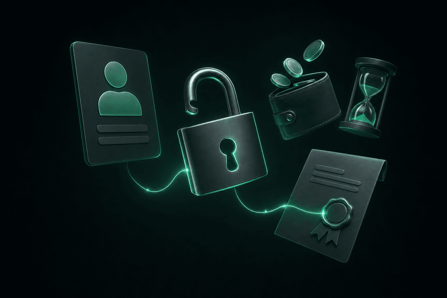 Cadenas ouvert devant un compte de vente Vinted bloqué et un porte-monnaie